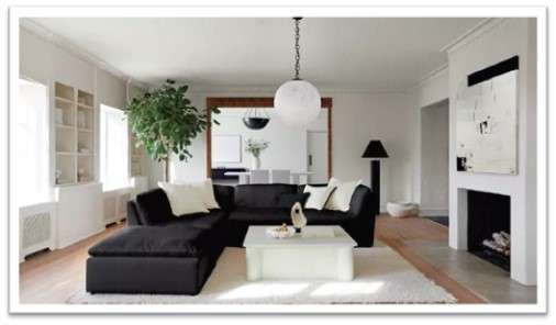 Black and white living room using the interior designer 70/30 rule